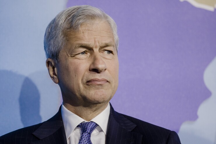 Jamie Dimon, chief executive officer of JPMorgan Chase, looks on during the Europlace forum in Paris.