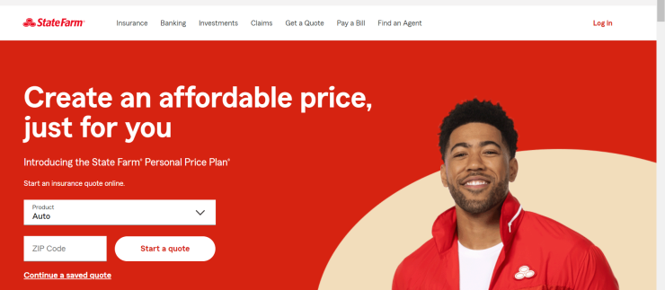 The homepage of the State Farm website.