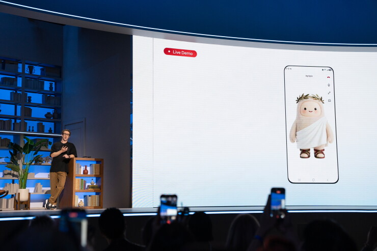 Mark Zuckerberg, Meta's CEO, demonstrating the company's Muse Ai agent onstage
