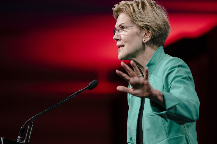 Sen. Elizabeth Warren, D-Mass. and 2020 presidential candidate, speaks during the Democratic National Committee Summer Meeting in San Francisco on Aug. 23, 2019.