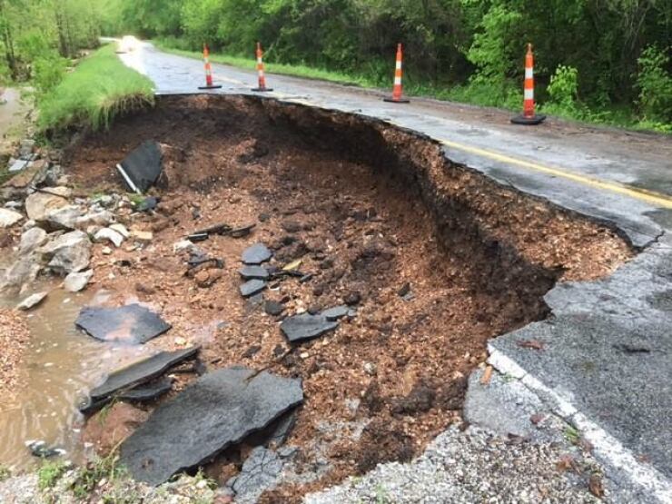 Roads damaged by flooding in SE Missouri