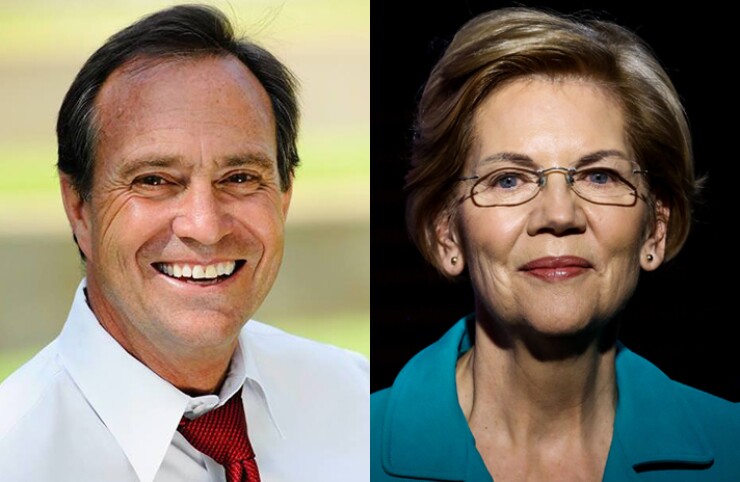 Rep. Ed Perlmutter, D-Colo. (right) and Sen. Elizabeth Warren, D-Mass.