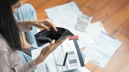 Debt and financial problem concept. person open empty wallet and