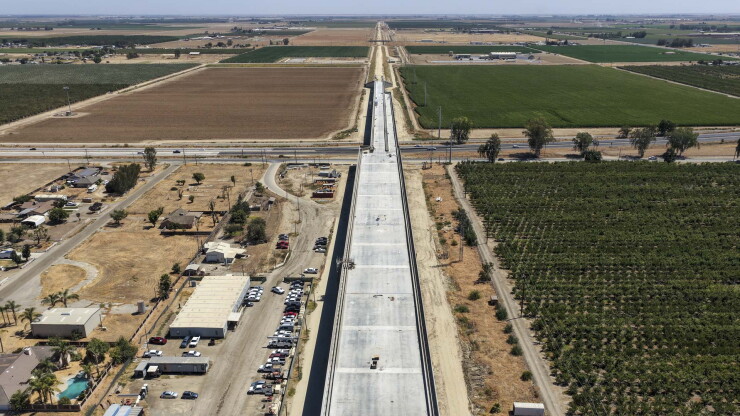 Under-construction high-speed rail viaduct in Hanford, California