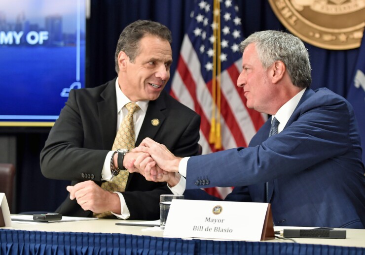 New York Gov. Andrew Cuomo and Mayor Bill de Blasio announce Amazon's plans for an "HQ2" in New York City on Nov. 13, 2018. Amazon later withdrew the plan.