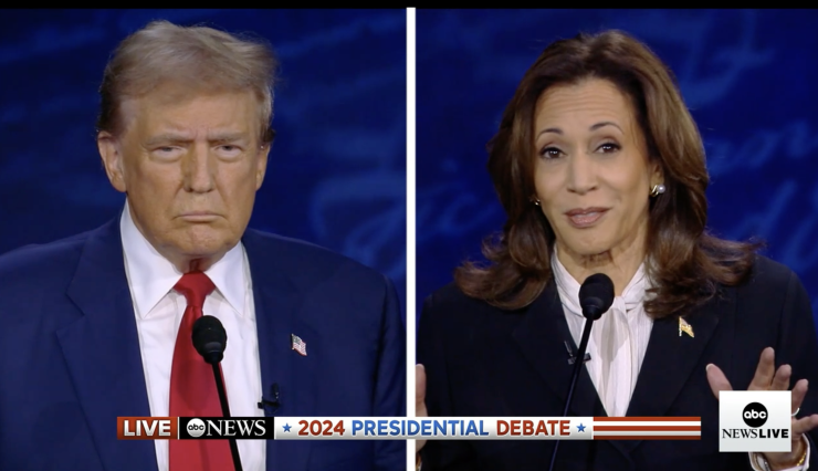 Donald Trump and Kamala Harris onstage at the presidential debate.