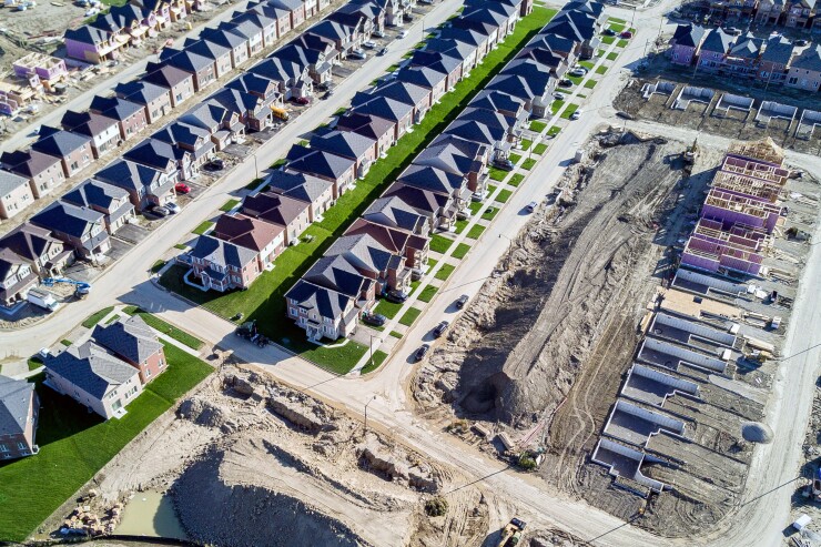 Homes under construction are seen in this aerial photograph taken above Brampton, Ontario, Canada.