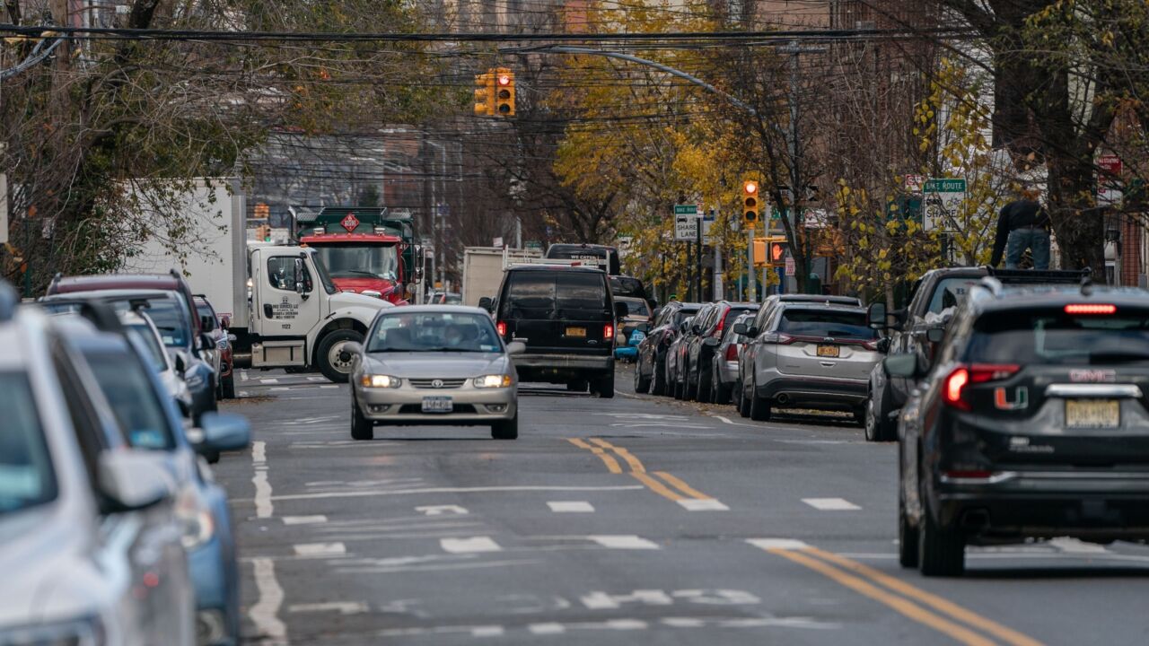Vehicles travel along Van Brunt Street in the Red Hook neighborhood of the Brooklyn borough of New York, U.S., on Tuesday, Dec 1, 2020. Red Hook, a sleepy neighborhood on Brooklyn's waterfront, has become a magnet for e-commerce distribution centers over the past few years, thanks to its cheaper real estate and easy highway access. Photographer: Jeenah Moon/Bloomberg