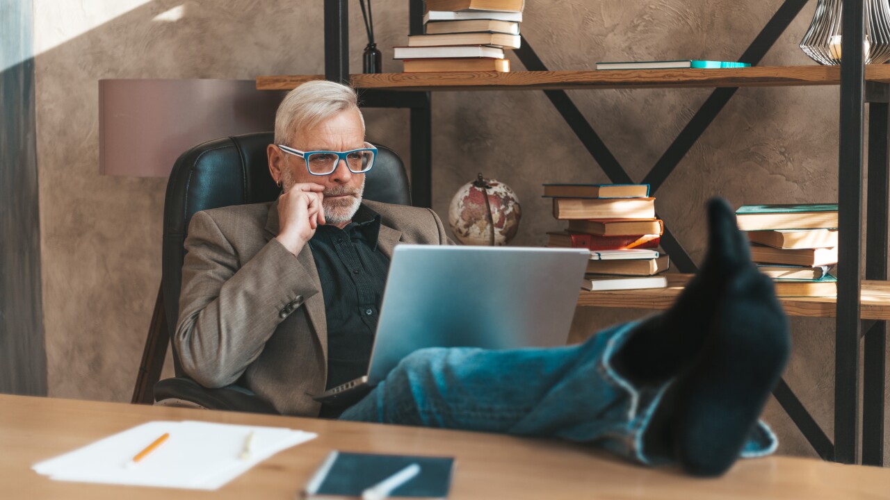 Workplace procrastination. Old rich wealthy man