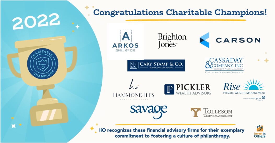 10 financial advisory firms won top honors in a philanthropy contest.