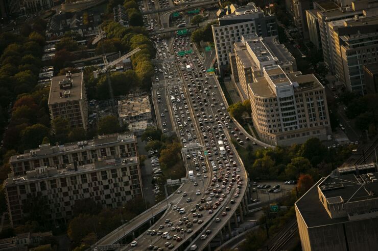 Vehicles travel on I-395 during rush hour in this aerial photograph taken above Washington, D.C., U.S., on Tuesday, Nov. 4, 2019.