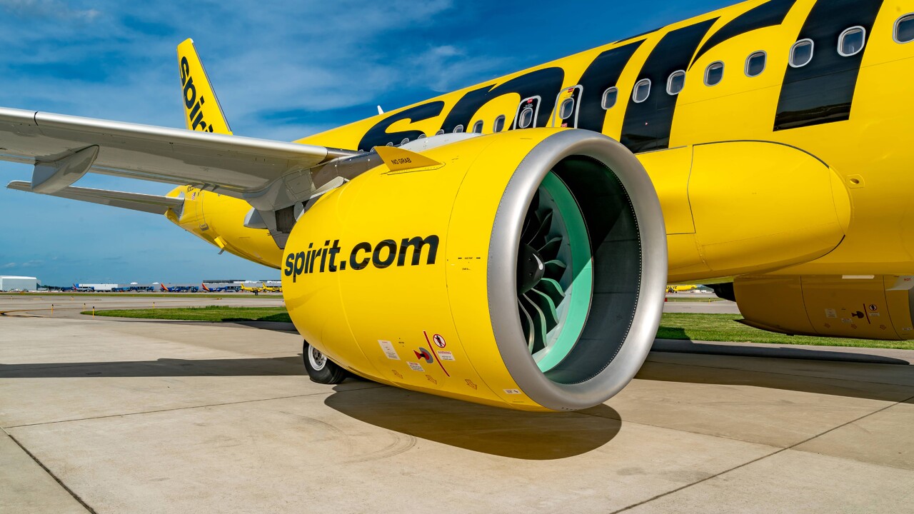 A grounded Spirit airline jet.