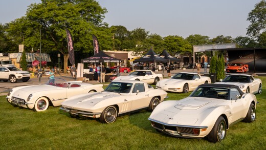 BIRMINGHAM, MI/USA - AUGUST 21, 2021: Six Chevrolet Corvette cars on the Woodward Dream Cruise route.