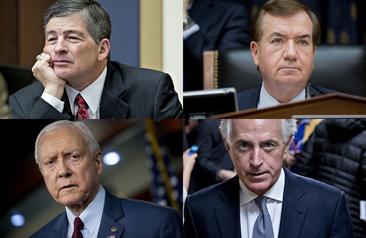 Clockwise, from upper left: Rep. Jeb Hensarling, Rep. Ed Royce, Sen. Bob Corker and Sen. Orrin Hatch.