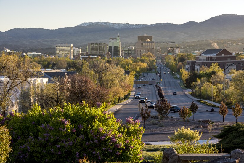 Warm light of early morning over Boise Idaho skyline