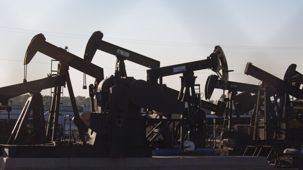 Oil pump jacks in Guymon, Oklahoma.