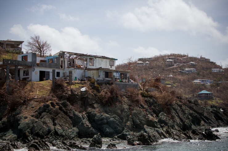 A damaged building is seen after Hurricane Irma hit St. John in the U.S. Virgin Islands.