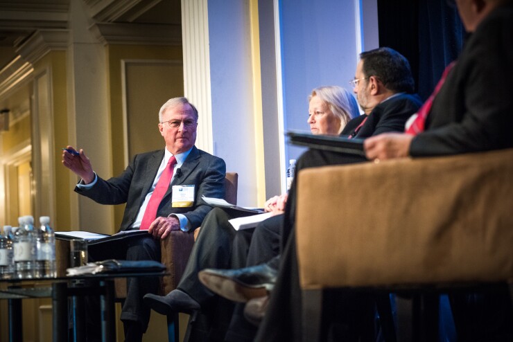 PCAOB chairman James Doty (left) with former SEC chairs Mary Schapiro and Harvey Pitt