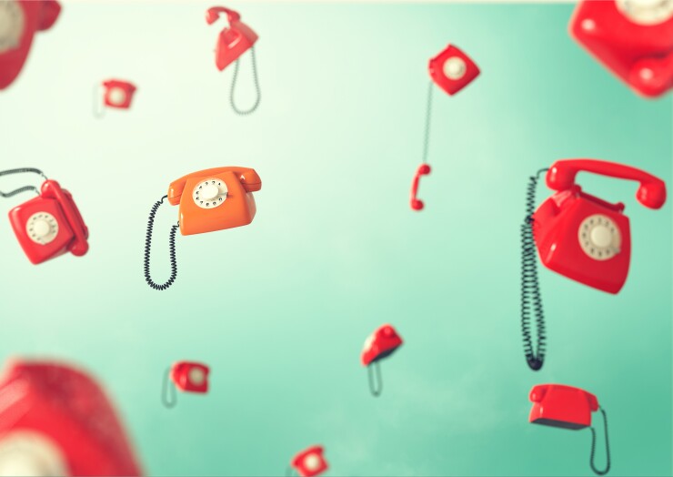 Red vintage telephones.