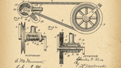 Old-fashioned patent illustration (bicycle and others)