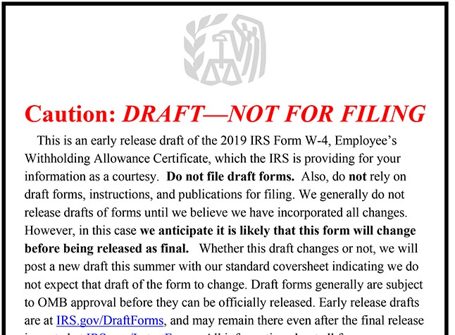 Draft warning for the proposed 2019 W4