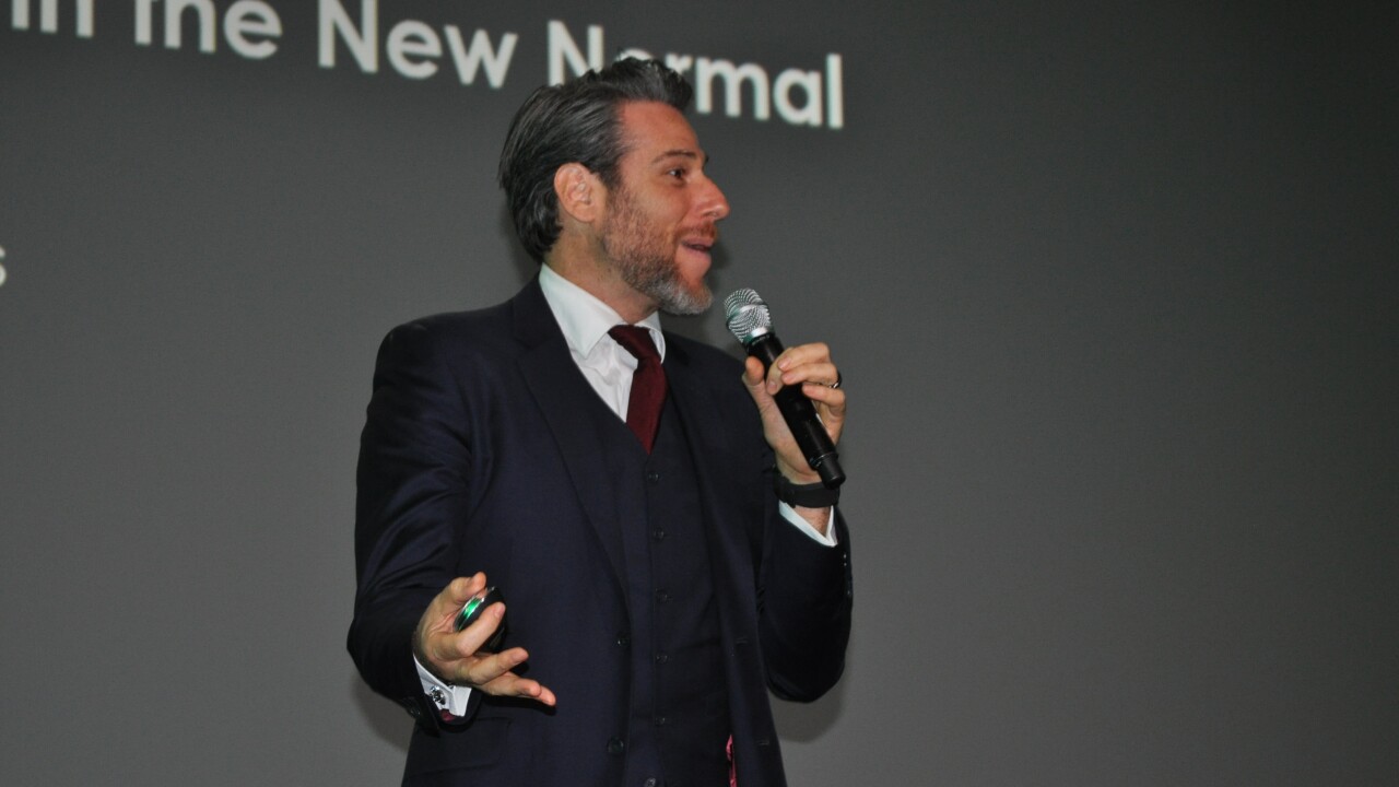 Sasha Strauss, founder of brand-strategy consultancy Innovation Protocol, speaking during the 2017 California & Nevada Credit Union Leagues' annual conference.