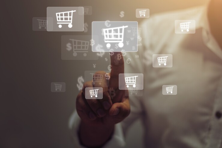 Online shopping cart icons concep