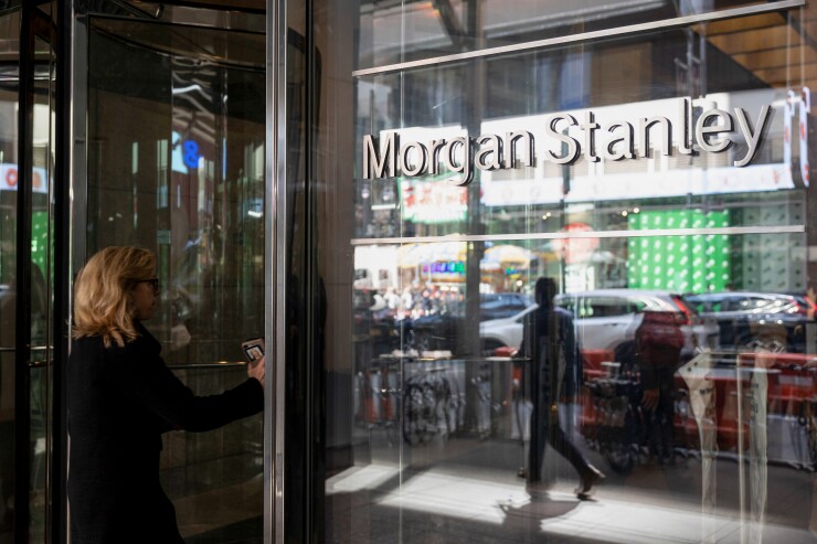 A customer enters a Morgan Stanley office