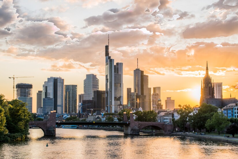 Frankfurt skyline at sunset.