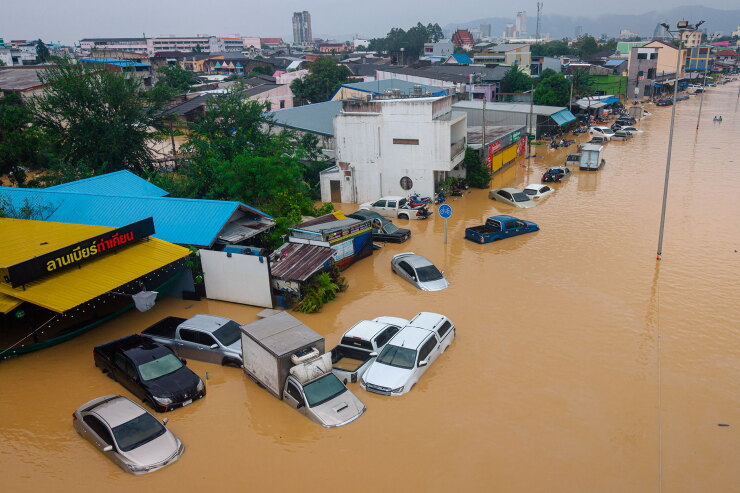 Cars on a flooded street