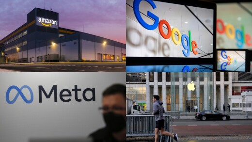 Logos for Amazon, Apple and Google