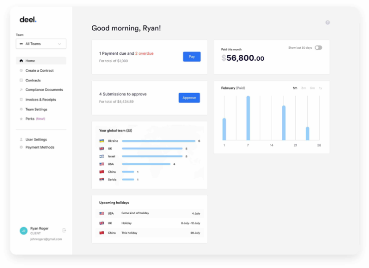 Screenshot of human resource management software Deel