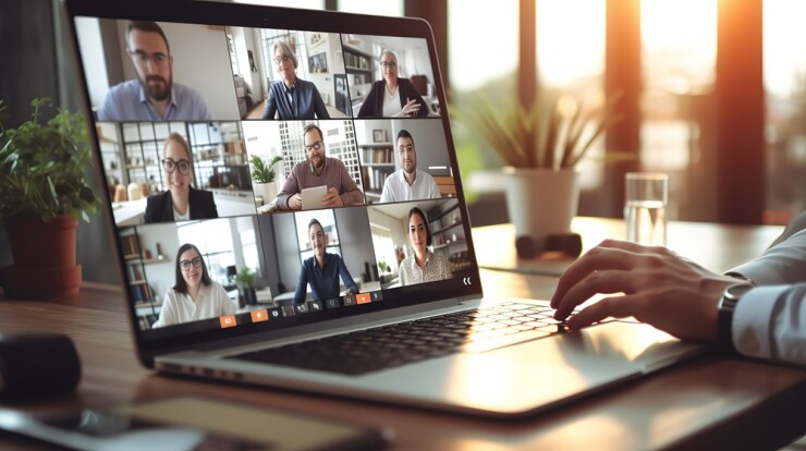 Remote worker participating in an online meeting with other individuals.