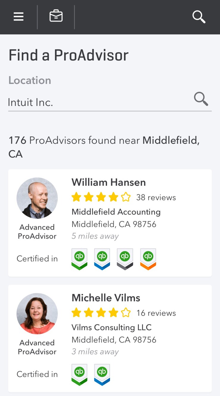 QB Proadvisor mobile view