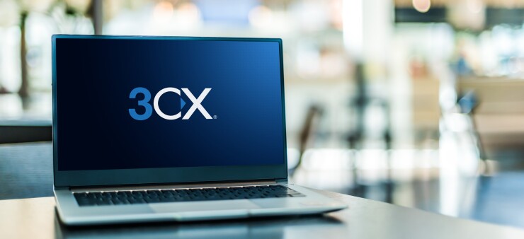 Laptop computer displaying logo of 3CX