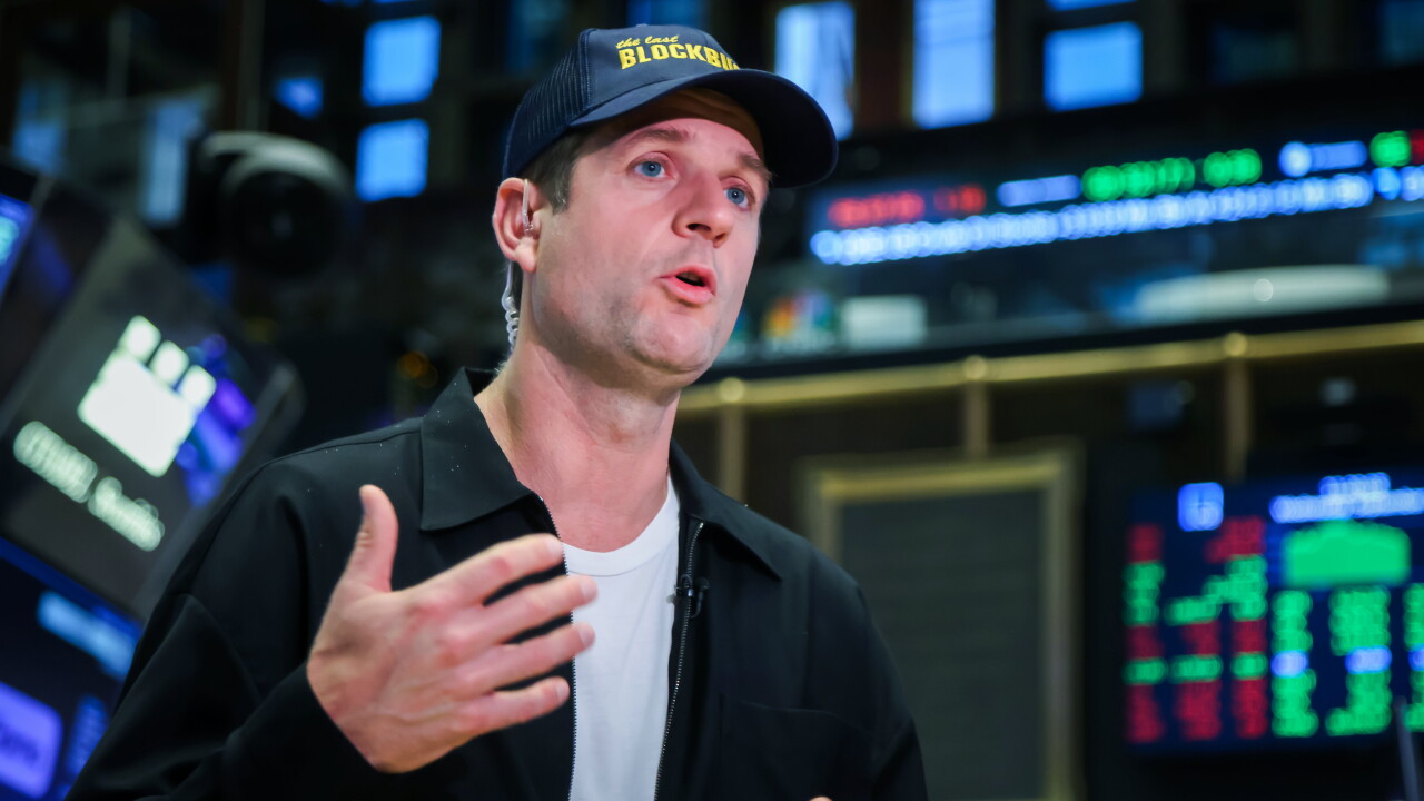 Klarna CEO Sebastian Siemiatkowski talking at the New York Stock Exchange