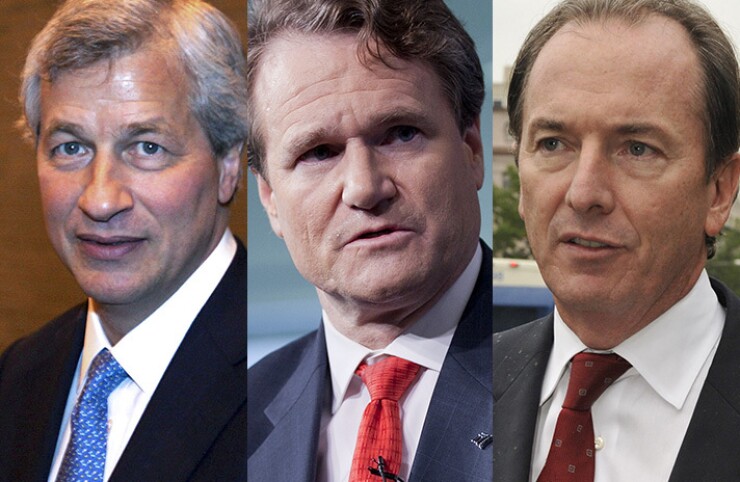 JPMorgan Chase's Jamie Dimon, BofA's Brian Moynihan, Morgan Stanley's James Gorman