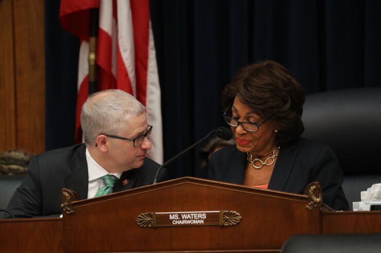Rep. Patrick McHenry, R-N.C., and House Financial Services Committee Chair Maxine Waters, D-Calif.