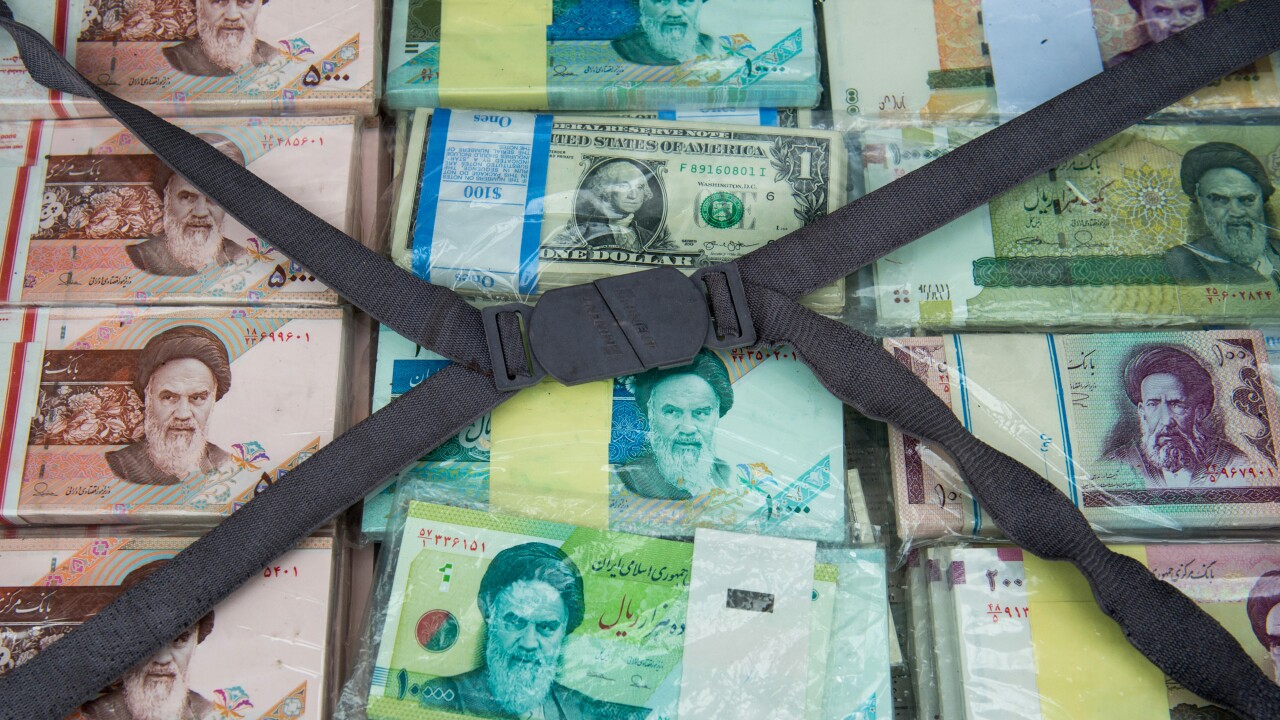 A briefcase filled with Iranian rial banknotes
