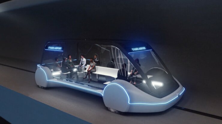 Rendering of the "high-speed-skate" the Boring Company promises to carry passengers between downtown Chicago and the O'Hare airport.