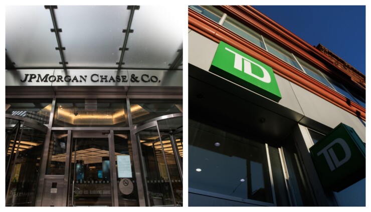 Outdoor shots of JPMorgan Chase and TD Bank Group buildings