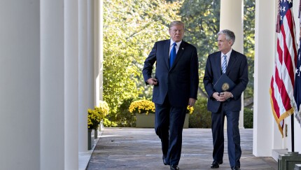 President Trump walks with Fed Chair-nominee Jerome Powell