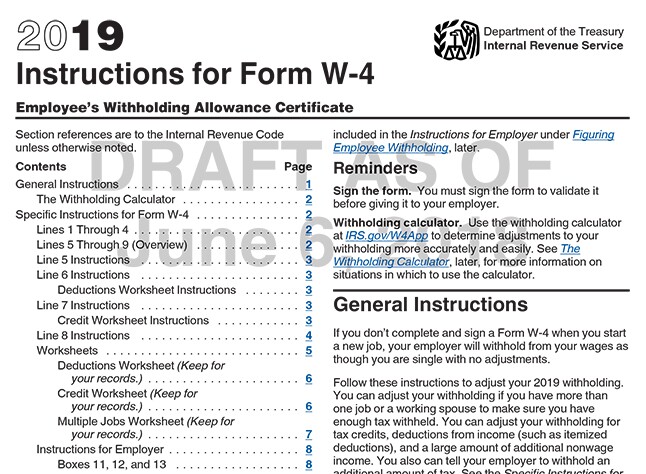 The instructions for the proposed 2019 W-4