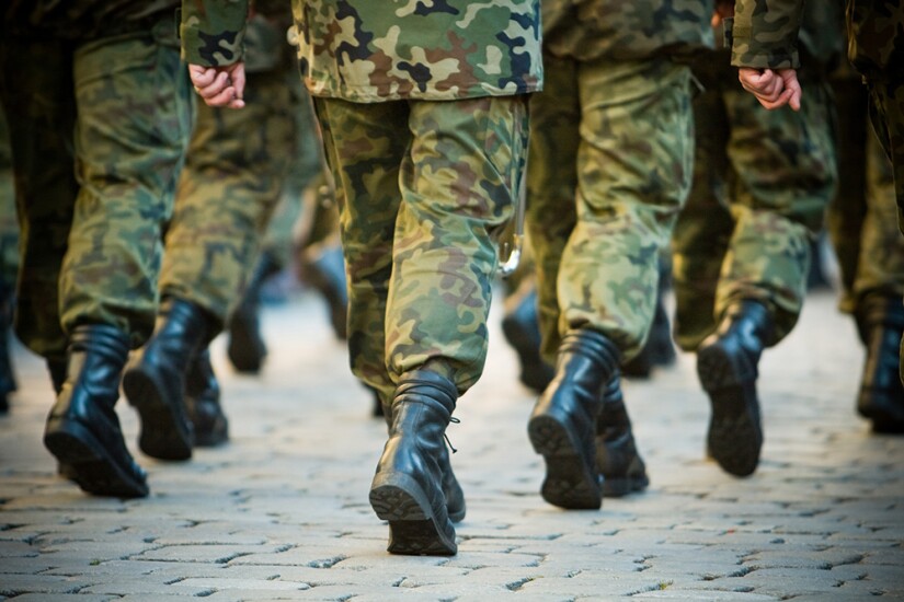 Soldiers marching in formation.