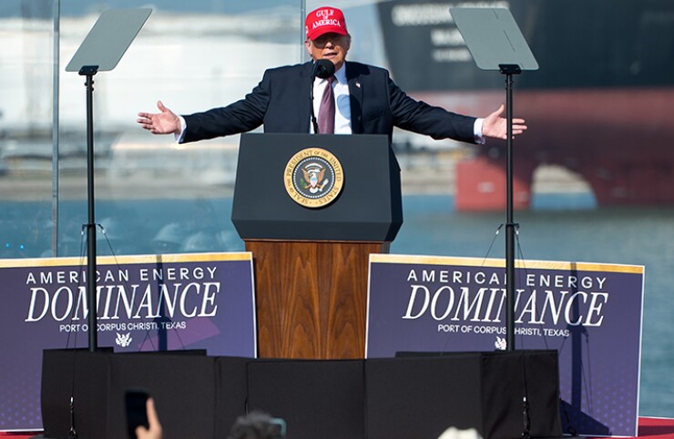 President Donald Trump speaks at the Port of Corpus Christi on Friday.