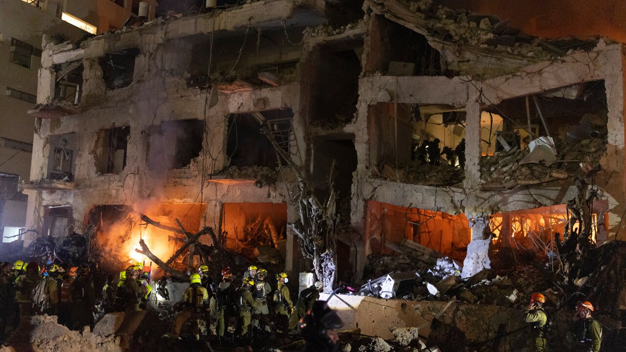 Smoking rising from the Jebel Ali port in Dubai on Sunday after an Iranian missile strike.