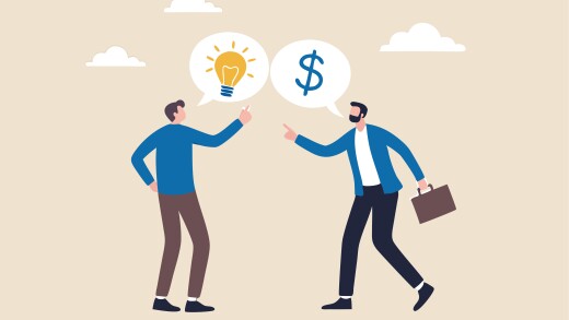 Venture capital, project pitching for funding or VC investment, selling idea for money or angel investment for startup project concept, young entrepreneur pitching idea to raise venture capital fund.