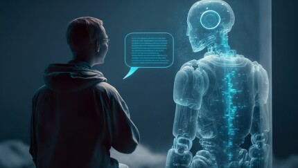 person talking with robotic ai.futuristic technology or machine learning concepts. Generative ai technology