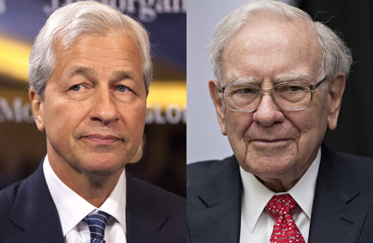 Jamie Dimon (left) and Warren Buffett, CEOs of JPMorgan Chase and Berkshire Hathaway, respectively.