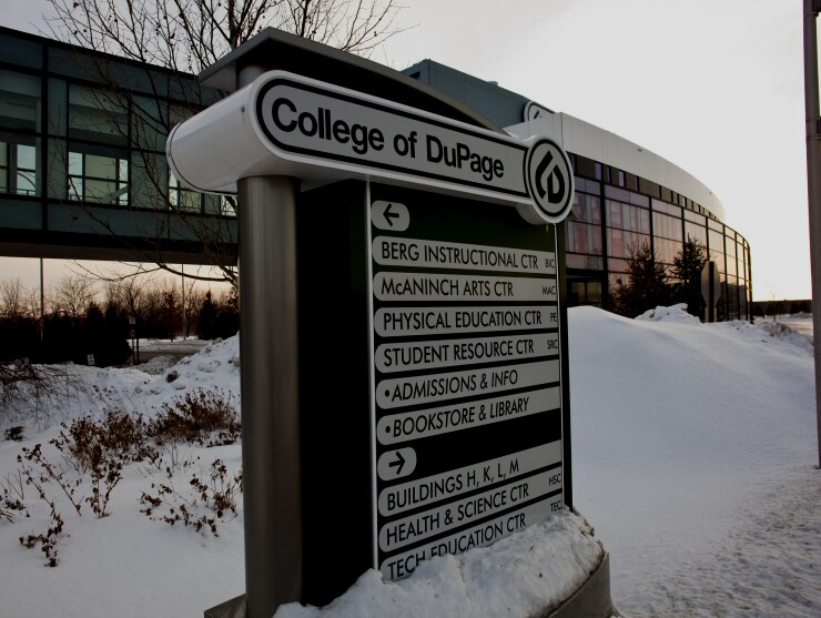 College of DuPage sign on the main campus in February 2014.